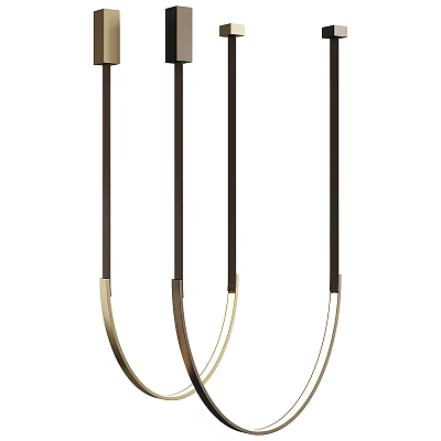 Three Arm Modern Pendant Light With Black Gold Metal Curved Design 3d model