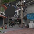 Old Multi Story Urban Buildings With Rickshaw Hanging Clothes Overhead Wires And Street Trees