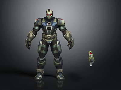 Mechanical Armor Character With Red Eyes And Small Robot Creature Design 3d model
