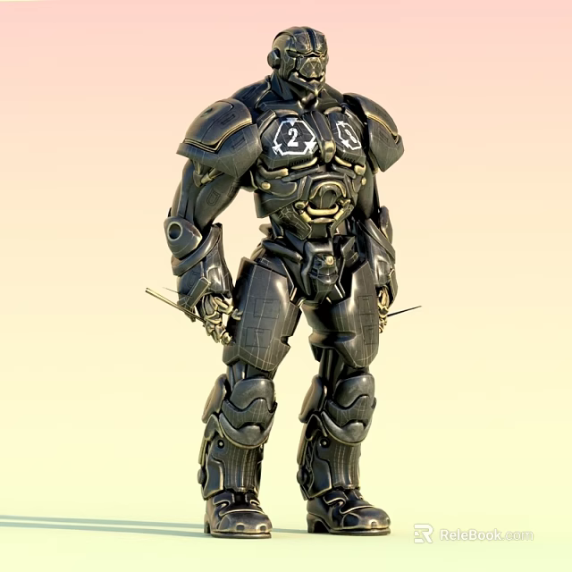 Man In Black Mechanical Armor With Golden Accents Holding Dual Swords 3d model 