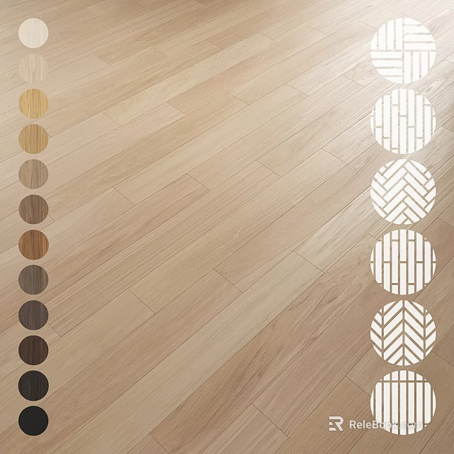 Wooden Floor Components Featuring Various Shades Samples And Geometric Decorative Patterns 3d model