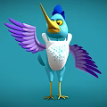 Colorful Cartoon Bird With Blue Body Purple Wings Yellow Beak White Belly And Blue Spots