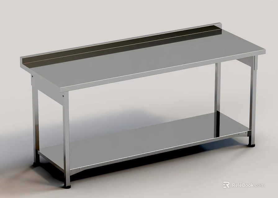 Stainless Steel Utility Table with Flat Surface and Lower Storage Shelf for Workspace 3d model 