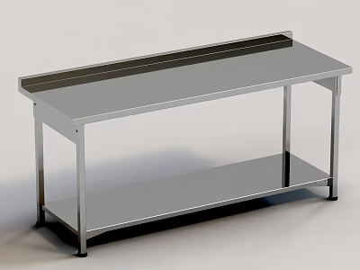 Stainless Steel Utility Table with Flat Surface and Lower Storage Shelf for Workspace 3d model