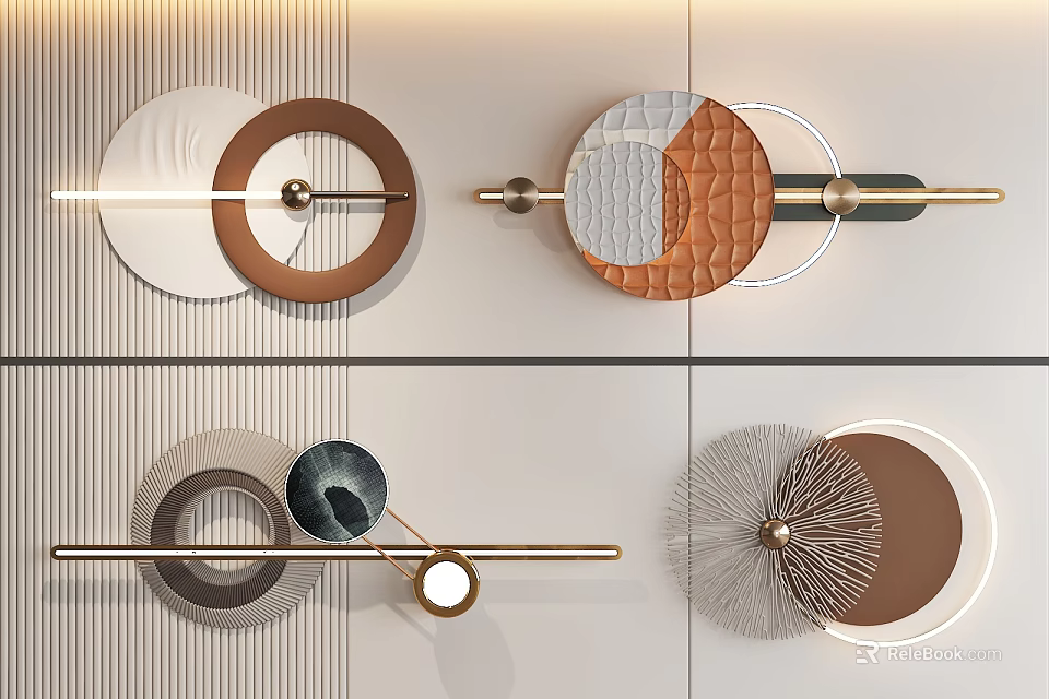 Modern Artistic Wall Hangings With Geometric Shapes And Metallic Accents 3d model 