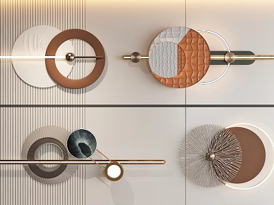 Modern Artistic Wall Hangings With Geometric Shapes And Metallic Accents 3d model