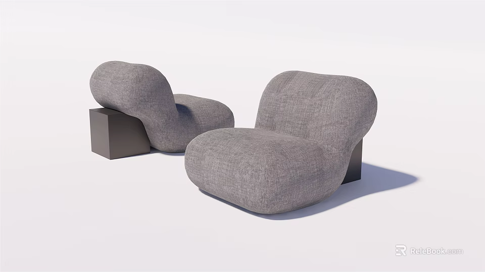 Gray Fabric Upholstered Single Sofa Featuring Modern Curved Design And Black Square Base 3d model