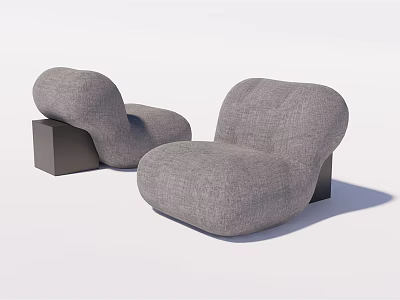 Gray Fabric Upholstered Single Sofa Featuring Modern Curved Design And Black Square Base 3d model