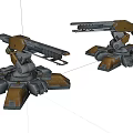 Mechanical Turrets Featuring Metal Structure Brown Gray Color Base With Support Legs And Long Barrels