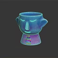 Face Shaped Blue Ceramic Cup With Cracked Texture Purple Base And Colorful Stripes