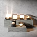 Decorative Modern Outdoor Lights On Stone Display With Warm Glow And Geometric Shapes