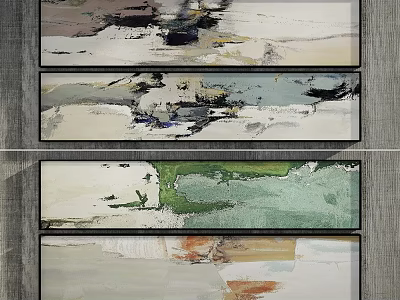 Modern Abstract Paintings With Textured Brushstrokes Neutral Green And Orange Tones 3d model