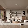 Modern Living Room Interior Design With Sofa Coffee Table Bookshelves Floor Lamp And Herringbone Rug