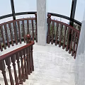 Wooden Stair Railings With Modern Staircase And Gray Marble Wall