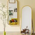 Stylish Yellow Framed Mirrors In Cozy Living Room