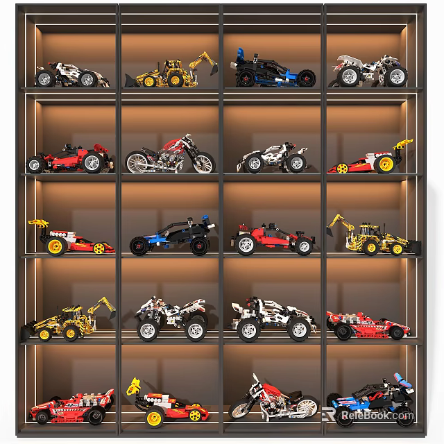 Toy Car Display Cabinet With Multiple Illuminated Shelves And Organized Model Vehicles 3d model 