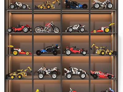 Toy Car Display Cabinet With Multiple Illuminated Shelves And Organized Model Vehicles 3d model