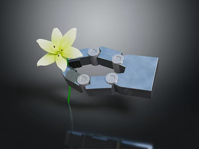 Decorative Modern Garden Ornament With Yellow Flower And Metal Structure 3d model