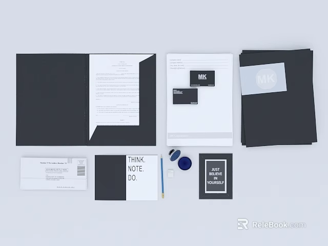 Professional Branding Stationery Set With Folder Letterhead Think Note NYC Sticker Envelope And Pen 3d model 