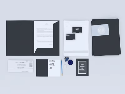 Professional Branding Stationery Set With Folder Letterhead Think Note NYC Sticker Envelope And Pen 3d model