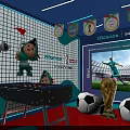 Soccer Themed Exhibition Booth With Soccer Balls And Football Field Displays