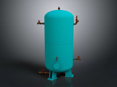 Blue Cylindrical Daily Use Storage Tank With Metal Fittings And Stand 3d model
