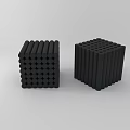 Modern Black Cube Shaped Stools Composed of Cylindrical Elements in Minimalist Design