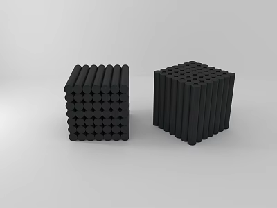 Modern Black Cube Shaped Stools Composed of Cylindrical Elements in Minimalist Design 3d model