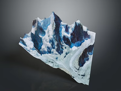 Snowy Mountain Landscape with Blue Rocky Peaks White Snow and Winding Path 3d model