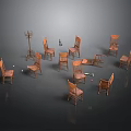 Elegant Wooden Furniture Collection Featuring Multiple Chairs And Coat Rack