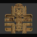 Golden Carved Decorative Ornament With Intricate Patterns And Symmetrical Structure
