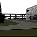 Modern School Buildings With Red Brick And Glass Curtain Walls Open Plaza And Green Lawn