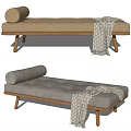 Modern Upholstered Daybed With Wooden Frame Rolled Cushion And Patterned Throw In Beige Gray 3d model