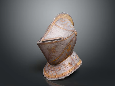 Classic Metal Helmet With Intricate Gold Patterns And Elegant Vintage Design 3d model
