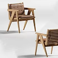 Modern Wooden Dining Chair With Leather Upholstered Seat And Armrest Design
