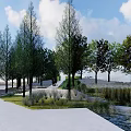 Scenic Landscape Bridge with Tall Trees Lush Grassland Water Area and Pedestrian Pathway