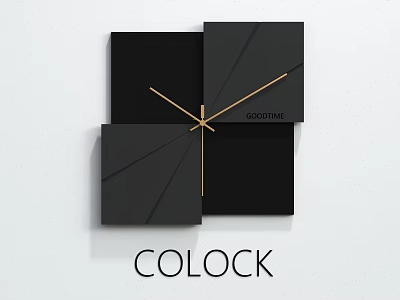 Modern Black Square Design Clock with Golden Hands GOODTIME and COLOCK 3d model Modern Black Square Design Clock with Golden Hands GOODTIME and COLOCK 3d model
