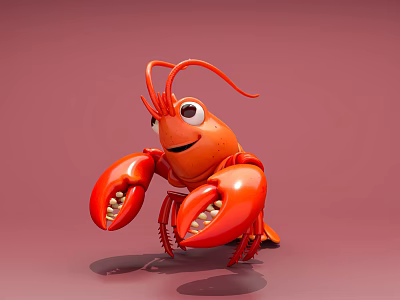 Cute Cartoon Red Lobster With Big Eyes Smiling Expression And Large Claws On Pink Background 3d model