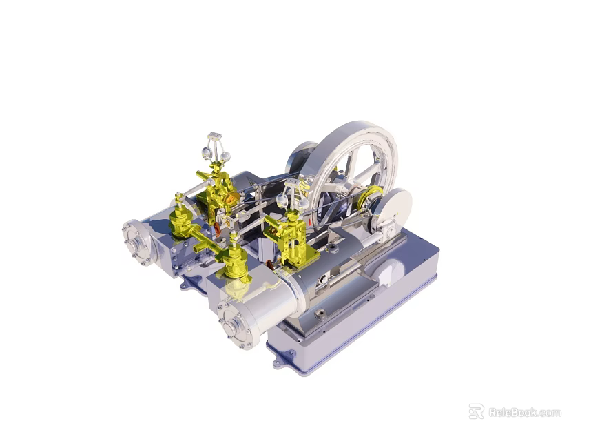 Industrial Equipment Featuring Yellow Valves Pipes And Silver Mechanical Body Structure 3d model 
