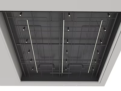 Modern Ceiling Design With Metal Grid Framework And Recessed Linear Lights 3d model