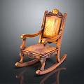 Vintage Wooden Rocking Chair With Carved Accents And Leather Upholstered Seat
