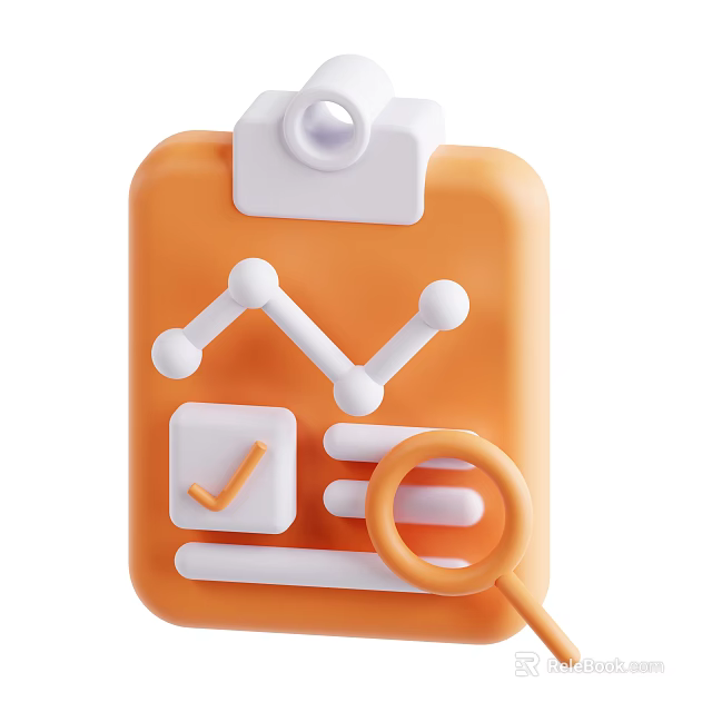 Practical Orange Notebook With Graph Check Mark And Magnifying Glass Elements 3d model