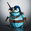 Fantasy Blue Armored Penguin Warrior Character With Sword And Leather Belt