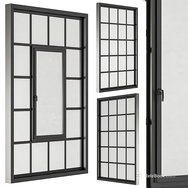 Modern Casement Window With Black Frame And Grid Design For Stylish Home Interiors 3d model 