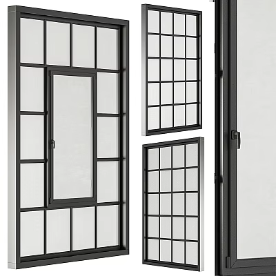 Modern Casement Window With Black Frame And Grid Design For Stylish Home Interiors 3d model