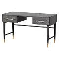 Modern Gray Wooden Desk With Two Drawers And Gold Tipped Black Legs