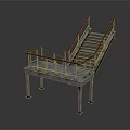 Modern Metal Staircase Design With Railing Platform And Support Columns Structure 3d model