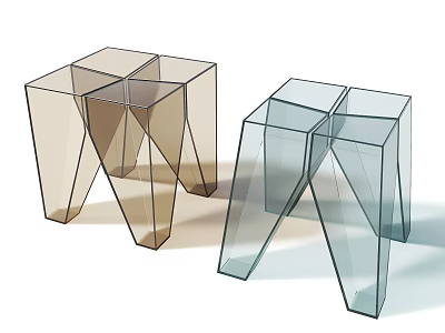 Modern Transparent Geometric Stools With Polyhedral Structure In Light Brown And Blue 3d model