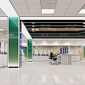 Modern Monitoring Room Interior With White Floor Green Pillars Workstations Computer Screens And Ceiling Lights