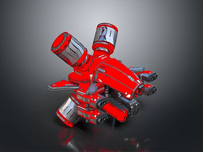 Red Mechanical Structure With Multiple Cylindrical Components And Metallic Texture Design 3d model